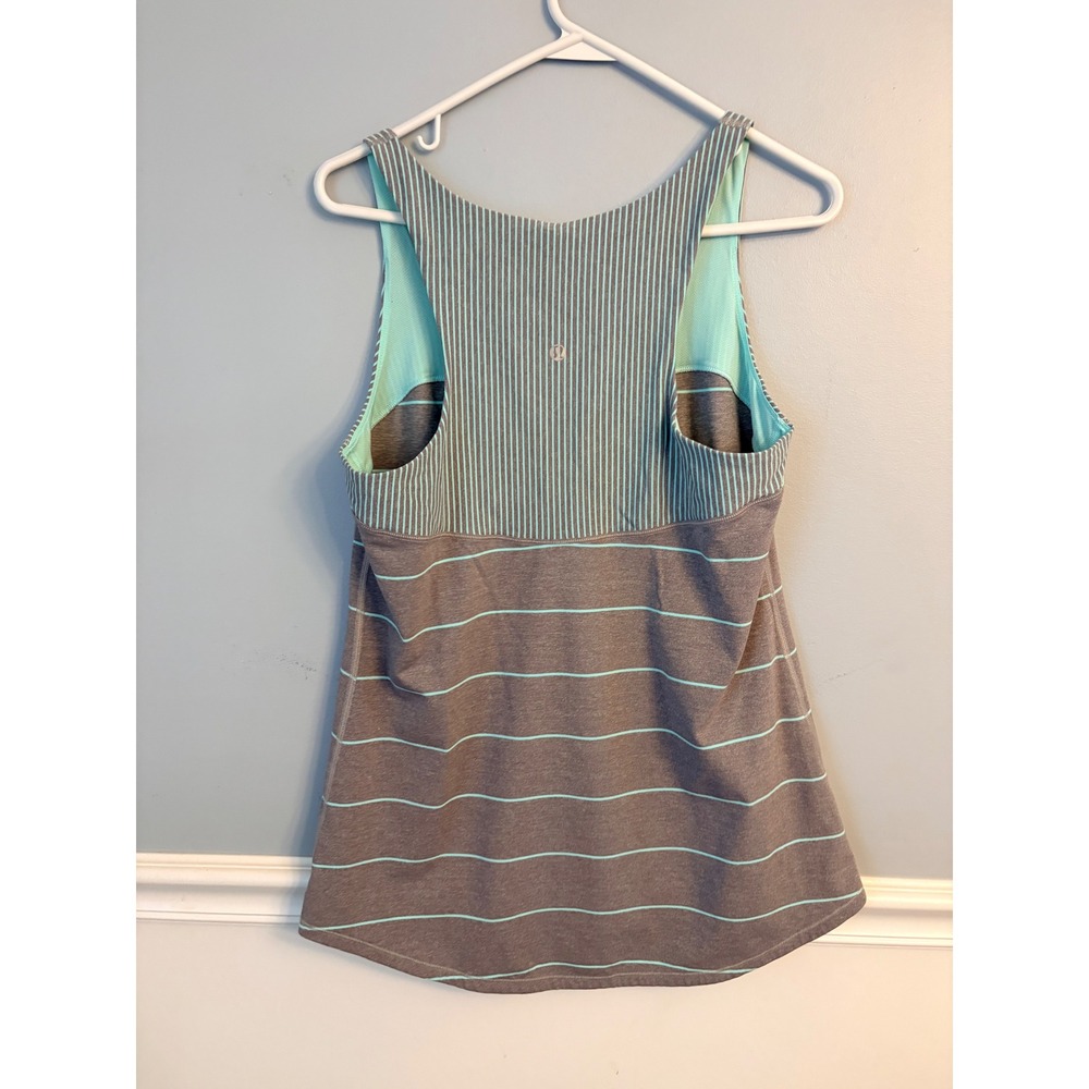 Lululemon Run First Base Tank Grey Mint Green Striped Racerback Athletic Top 12 - Picture 2 of 7